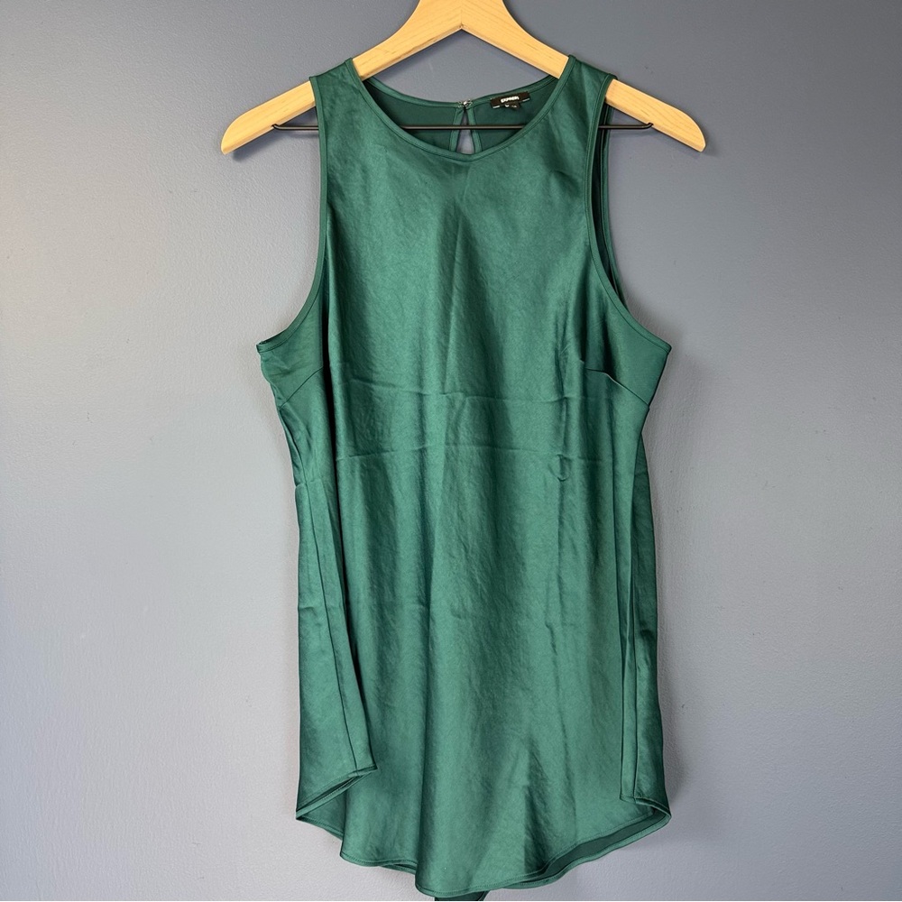 Express Teal Satin Crew Neck Sleeveless Blouse Size Large - Picture 3 of 7